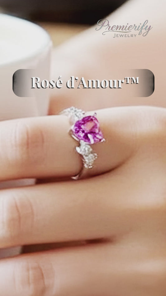 Rosé d’Amour 1ct Heart-Cut Pink Moissanite Ring Platinum-Plated 925
