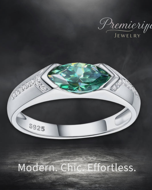 Sylvara™  1 Carat Marquise Moissanite Ring in Platinum Plated 925 Silver (East-West Setting)