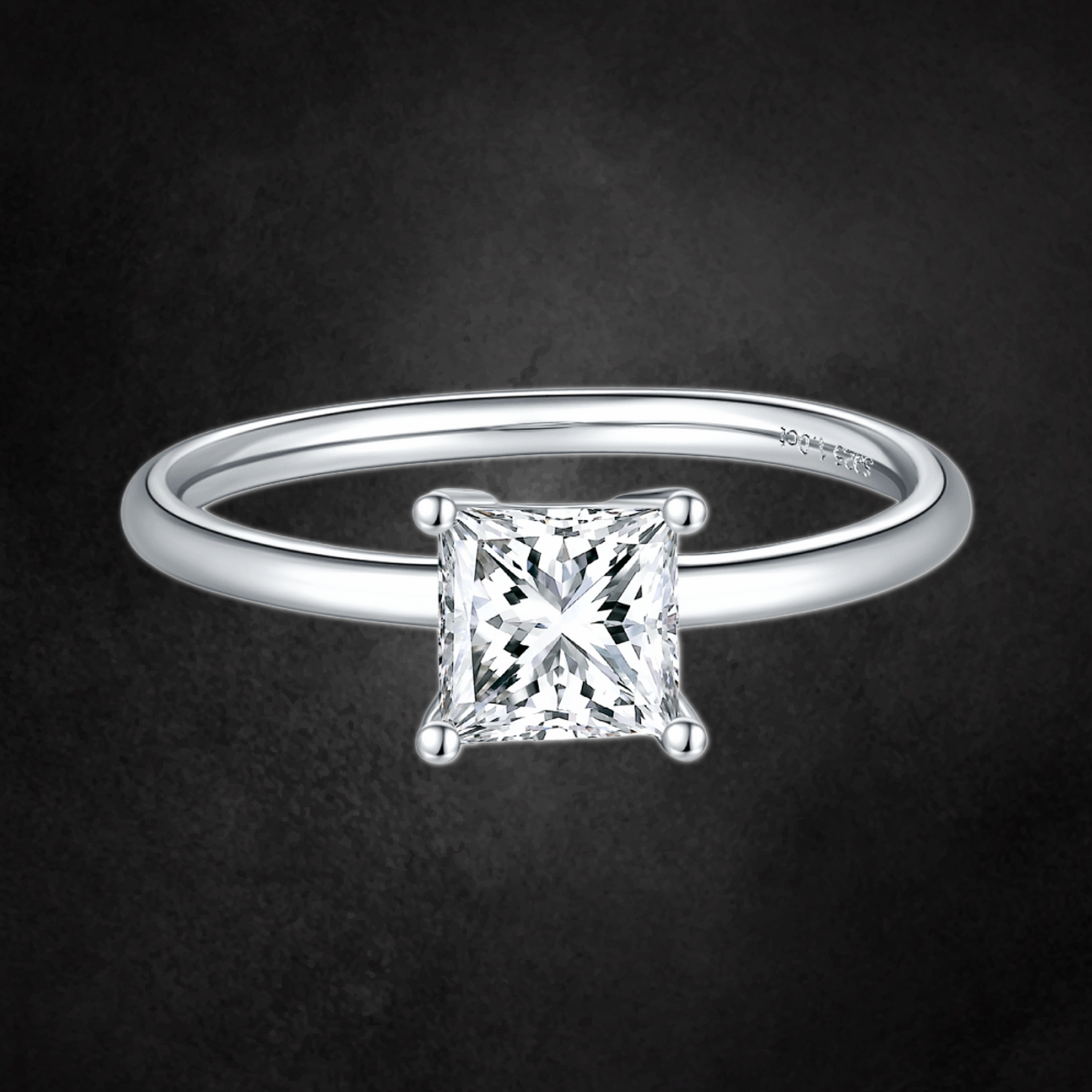 Premierify™ 1 ct moissanite engagement ring in princess cut, platinum-plated 925 sterling silver.