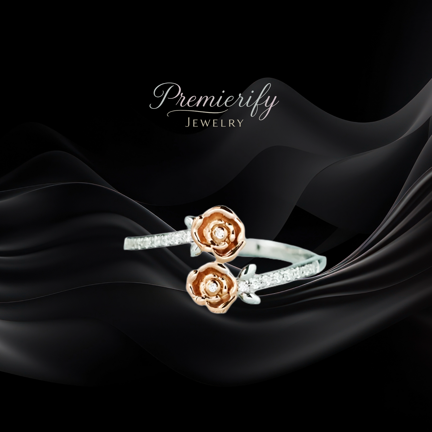 Rose Bloom Bypass Elegant Inlaid Zircon Ring