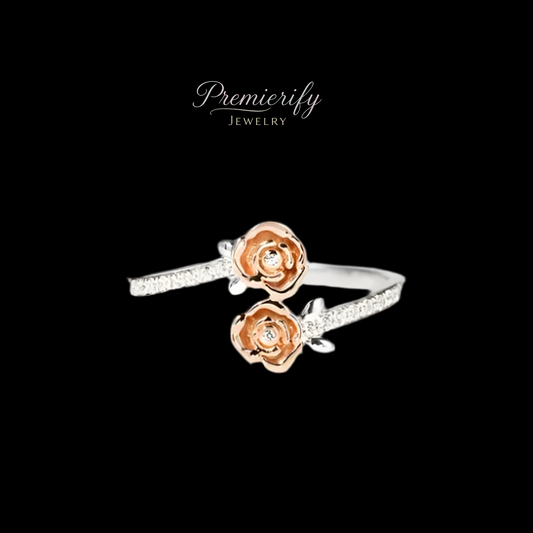 Rose Bloom Bypass Elegant Inlaid Zircon Ring