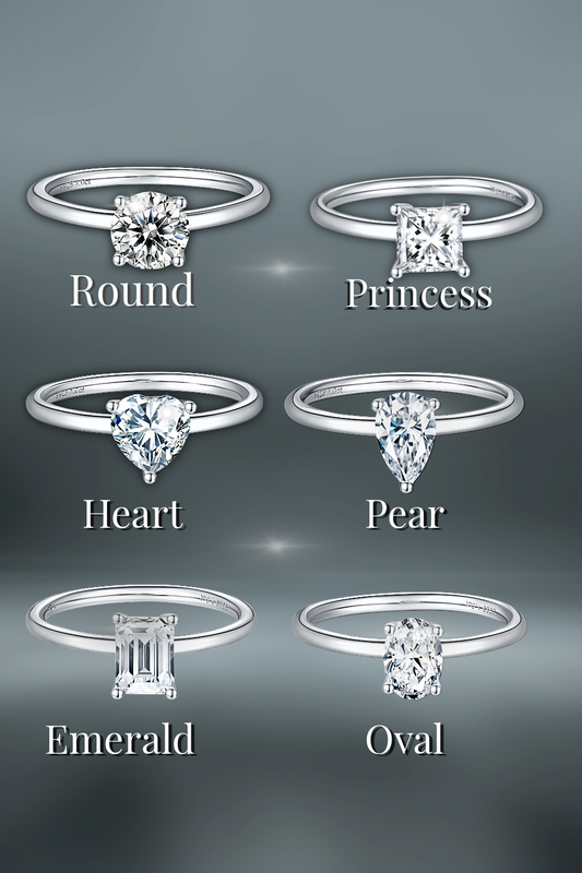 Premierify™ 1 ct moissanite engagement ring in various cuts, platinum-plated 925 sterling silver ring.