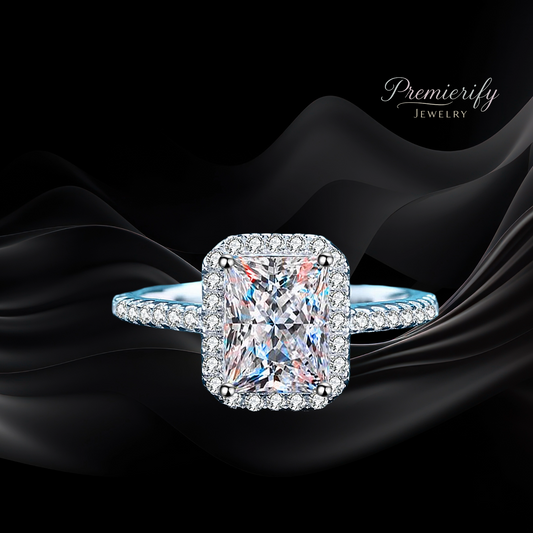Diamond ring with a black background and 'Premierify Jewelry' branding.
