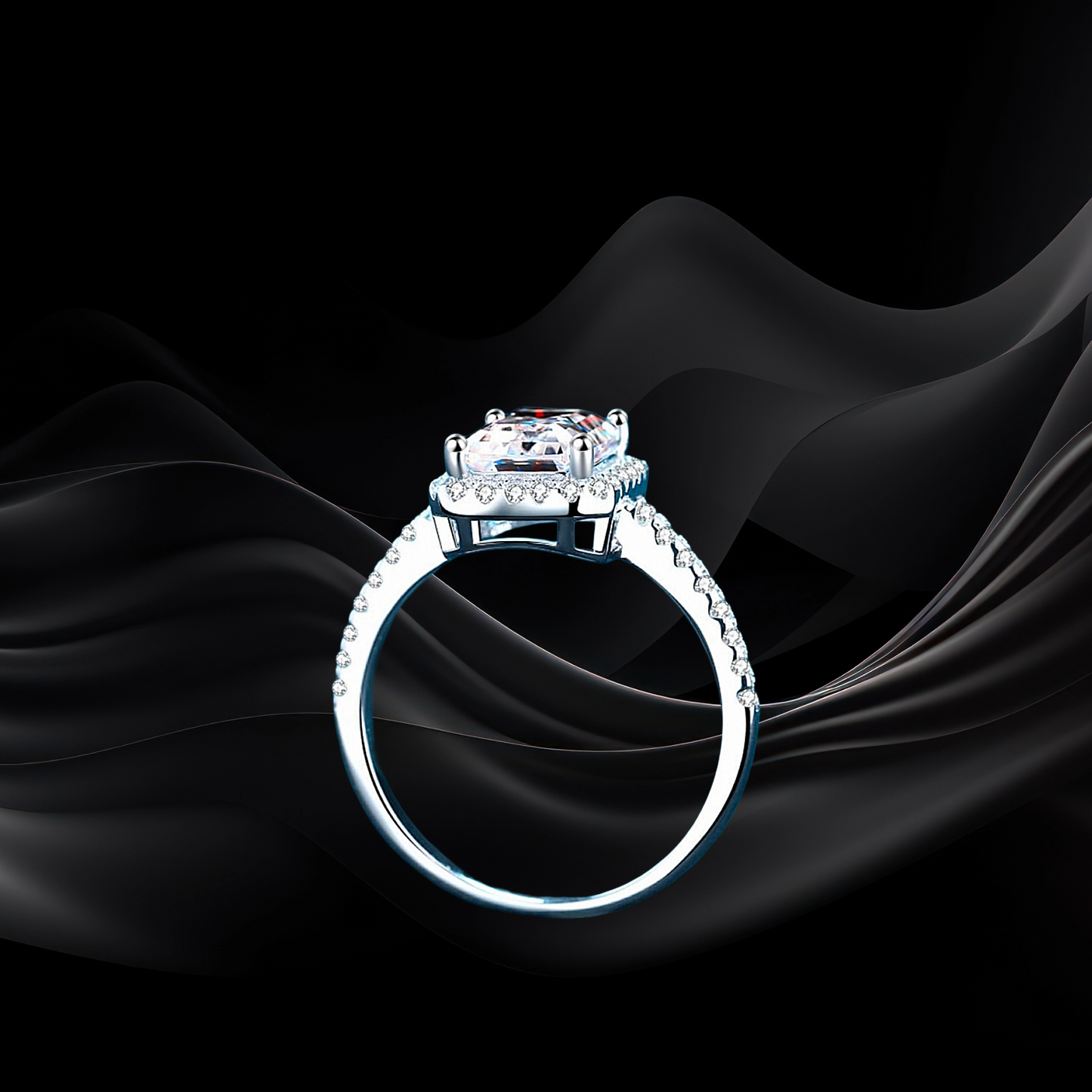 Diamond ring on black fabric
