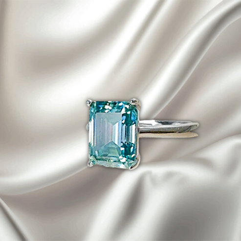 Sovereign Glow 2 Ct.Blue Emerald-Cut Certified Moissanite Ring in 925