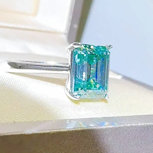 Sovereign Glow 2 Ct.Blue Emerald-Cut Certified Moissanite Ring in 925