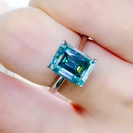Sovereign Glow 2 Ct.Blue Emerald-Cut Certified Moissanite Ring in 925