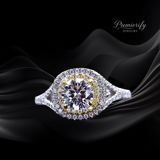 Starglow™ 1ct Moissanite Two-Tone Halo Ring Platinum Plated 925