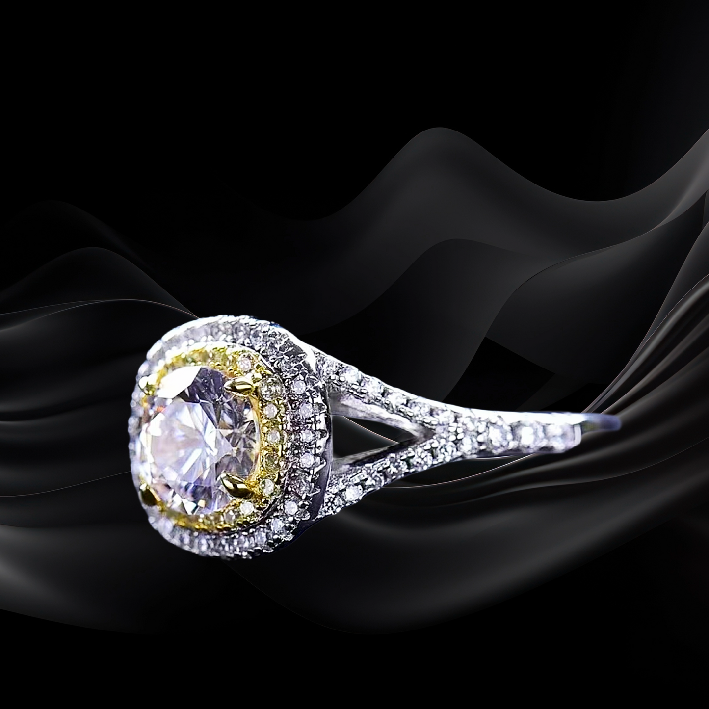 Starglow™ 1ct Moissanite Two-Tone Halo Ring Platinum Plated 925