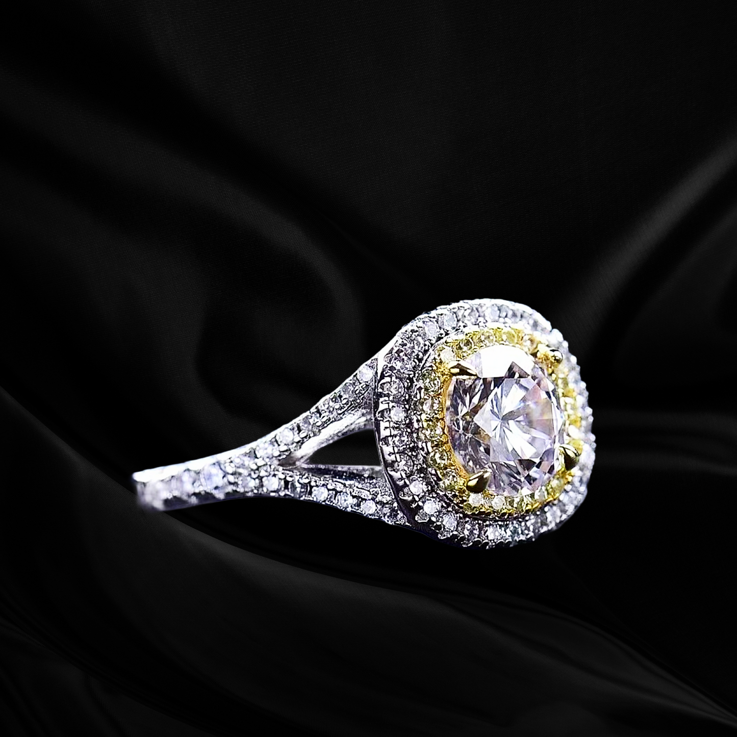 Starglow™ 1ct Moissanite Two-Tone Halo Ring Platinum Plated 925