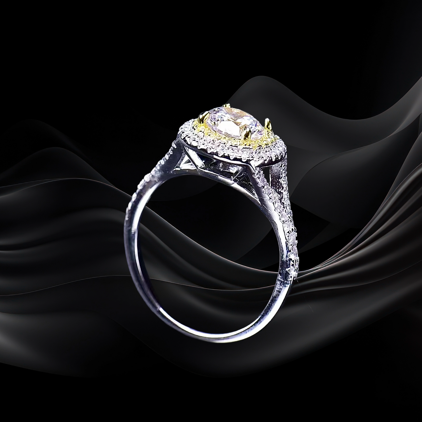 Starglow™ 1ct Moissanite Two-Tone Halo Ring Platinum Plated 925