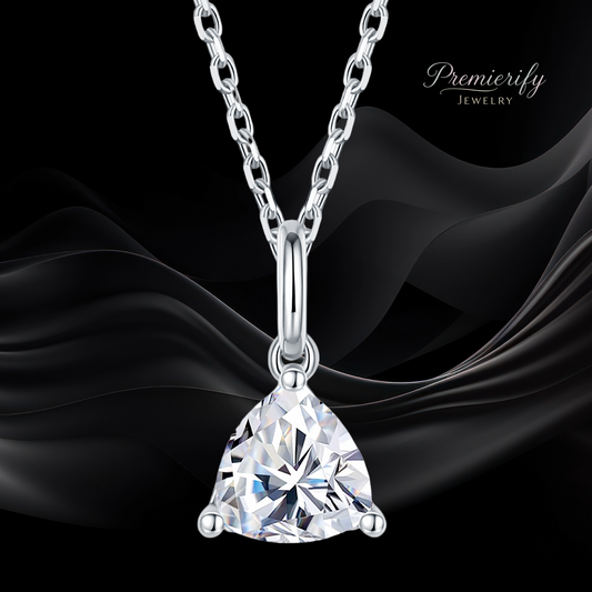 Diamond necklace with a black background, featuring the brand 'Premierify Jewelry'.