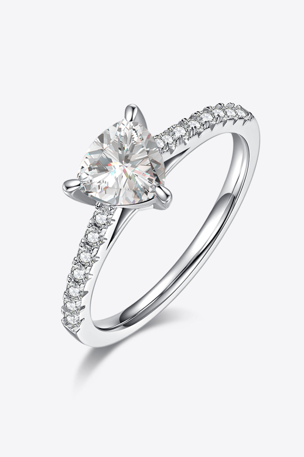 TriNova™ 1ct triangle moissanite ring in platinum-plated 925 with zircon accents; includes certificate of authentication.