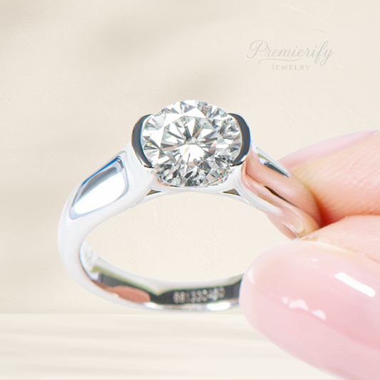 True Glint™ 1ct Round Moissanite Solitaire Bezel Ring Platinum Plated 925