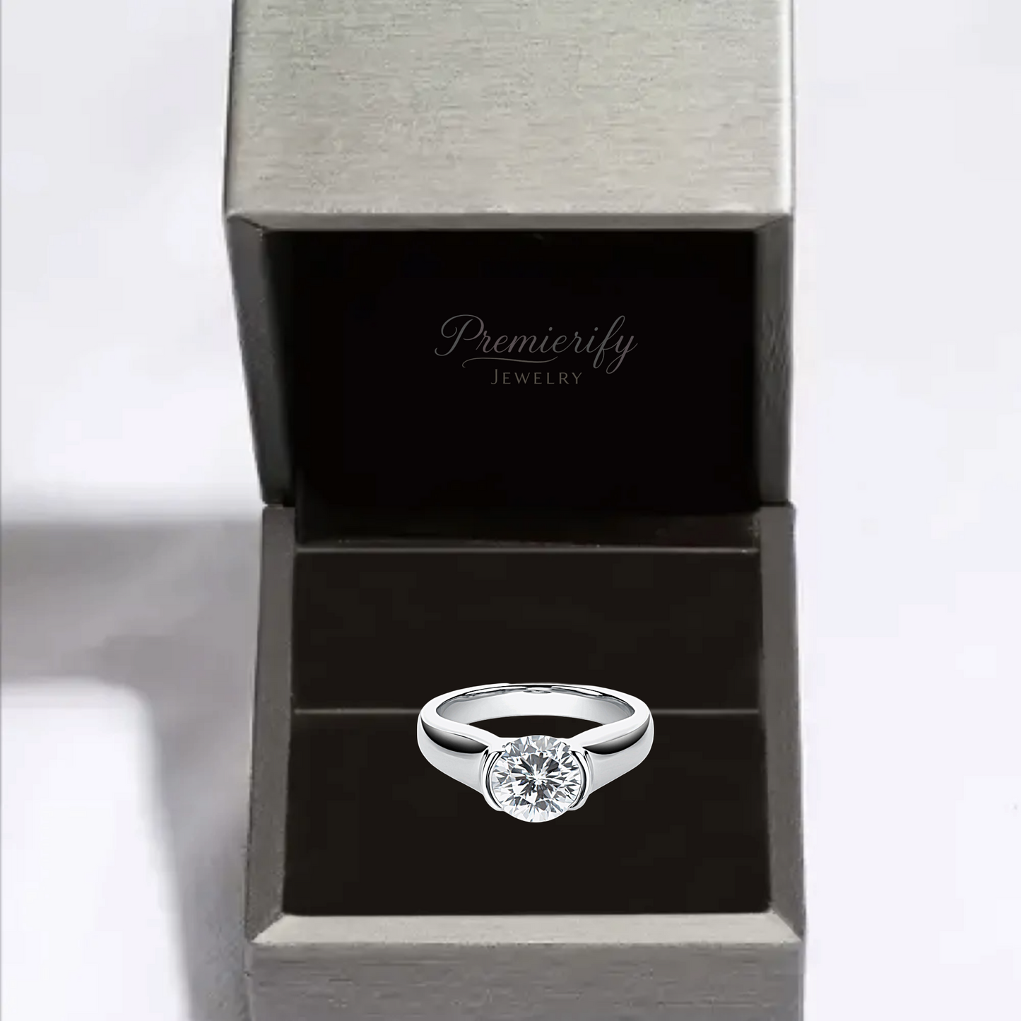 True Glint™ 1ct Round Moissanite Solitaire Bezel Ring Platinum Plated 925